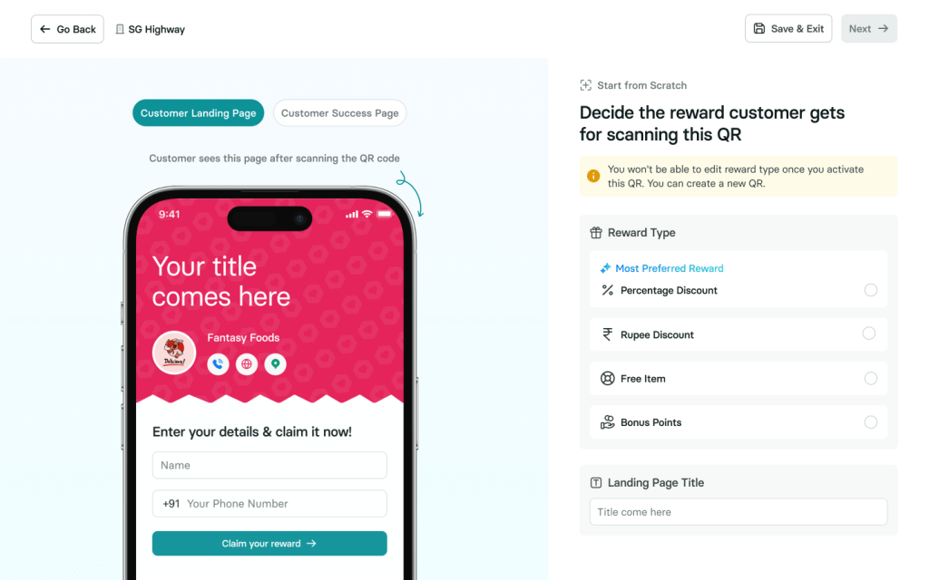 Restaurant QR Reward Type