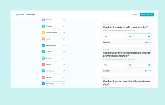 Invite Team members in Restaurant CRM